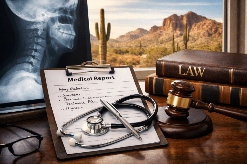 Medical evidence used in an Arizona personal injury claim, including medical records and legal documents