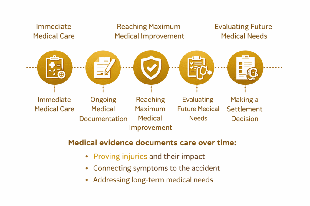 Timeline showing how medical evidence develops over time in an Arizona personal injury claim