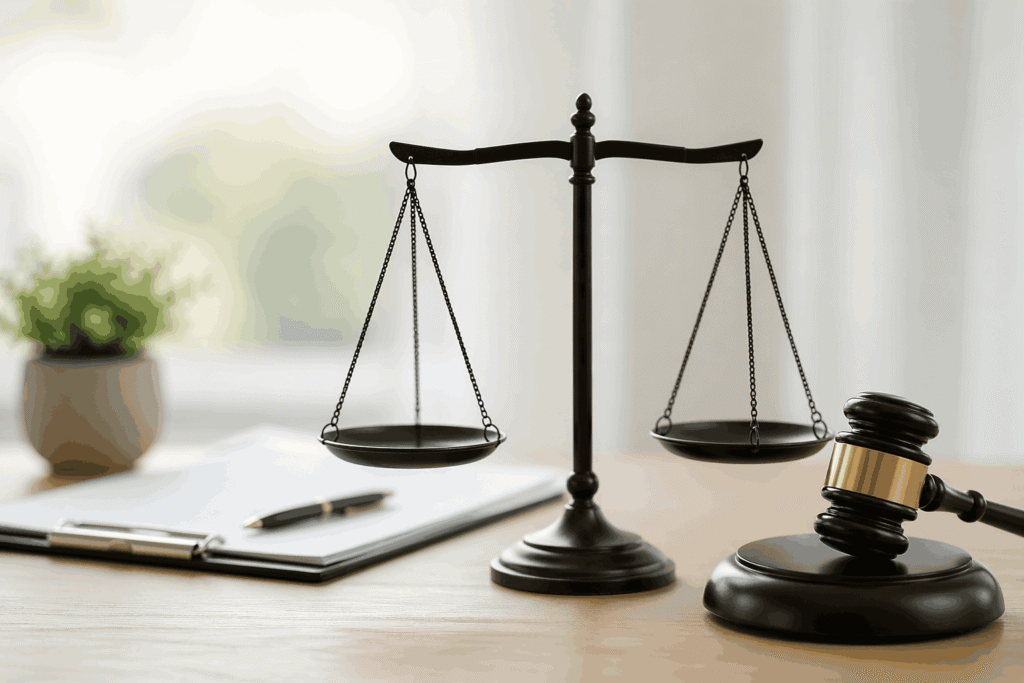 Justice scales and gavel on a desk representing personal injury legal guidance in Nevada.