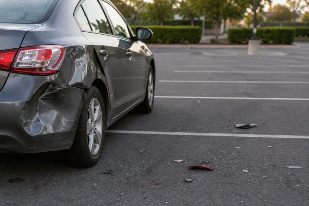 How Long Do You Have to Report a Hit and Run? Damaged car in a parking lot after a hit-and-run accident in Nevada